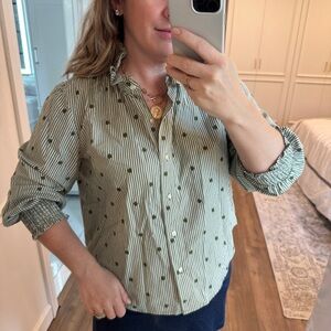 Green Button Up Ruffle Collar and Sleeve